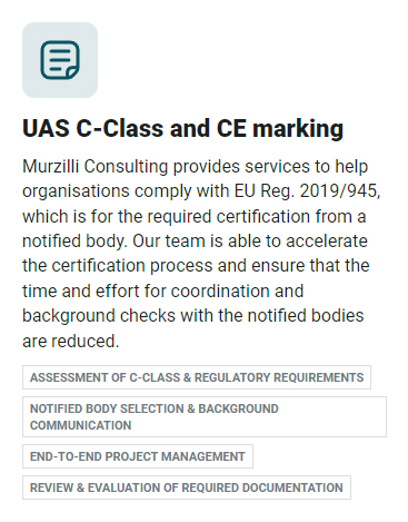 Murzilli Consulting, the outsourced regulatory department for the drone ecosystem's UAS C-Class and CE marking service.